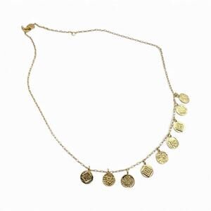 Gorjana ANA Coin Charm Gold Necklace Round 15" - 17" Long Casual Classic Jewelry